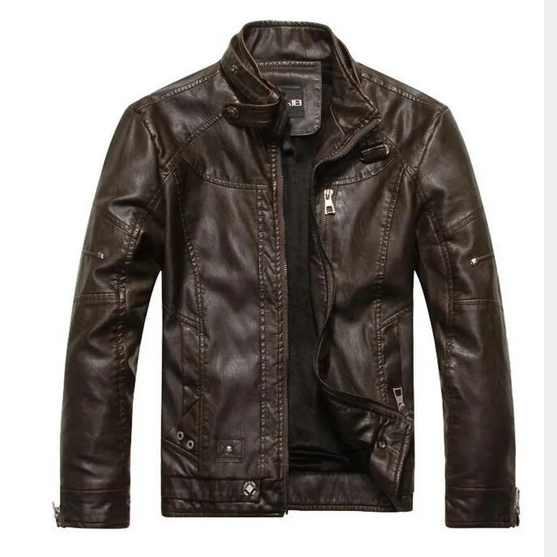 Wholesale- VXO Leather Jacket Men Bomber Jacket Jaqueta De Couro Male Csaco Men Stand Collar Motorcycle Jackets Veste Homme Velvet leather