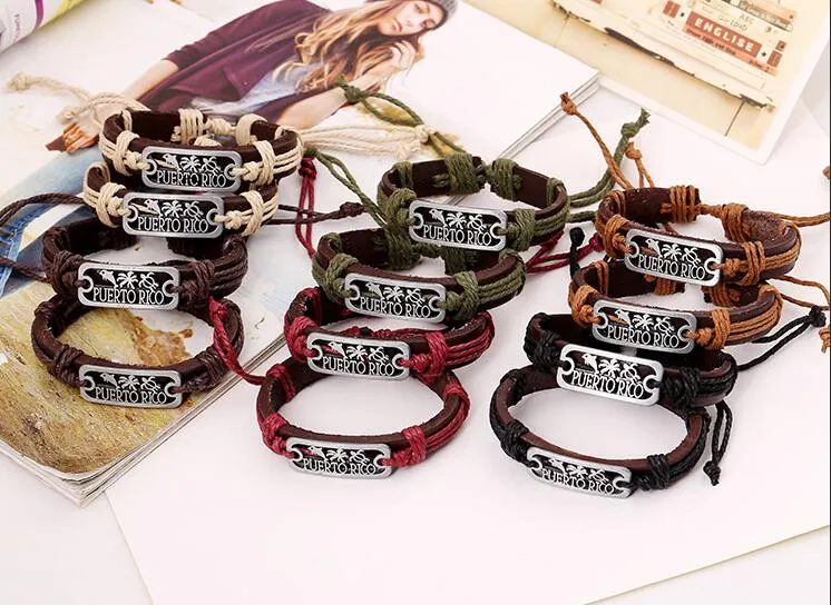 new fashion Man woman Cowhide bracelet 100% cowhide bracelet PUERTO RICO leather Couple Bracelet 