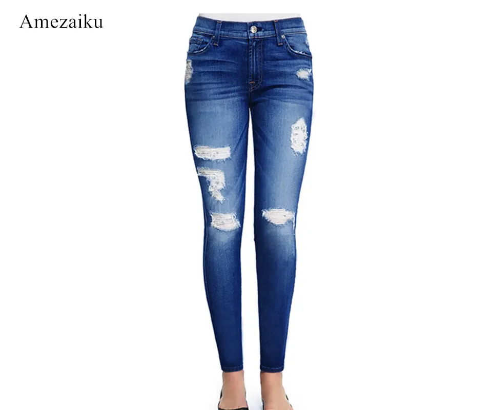 Wholesale- Sexy lápis jeans nova moda 2017 primavera lápis mulheres calças jeans push up pantalon hip hop femme