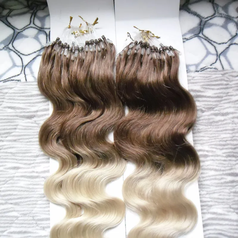 Ombre Hair Extension Micro Ring Body Wave 200g 1g / s 200s T4 / 613 Mikroring Mänskliga hårförlängningar