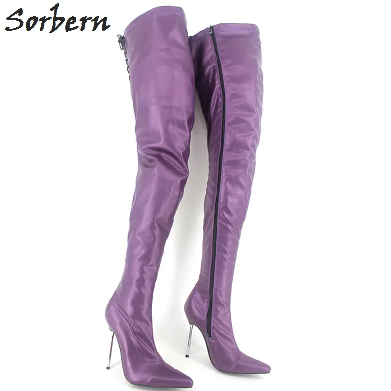Sorbern 35-46 Big Size Women's Boots Thigh High Folding Over the Knee Boots Sexy Thin High Heel Boots Fashion Pointed Toe Women Shoes