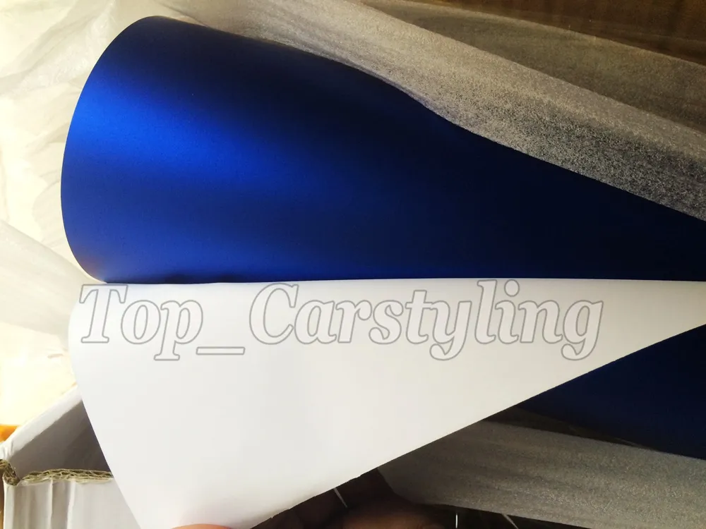 Film de vinyle bleu mat métallique avec canal d'air sans bulles d'air chrome mat film d'enveloppe de voiture taille de feuille de style 1.52*20 M/rouleau 5ftx66ft