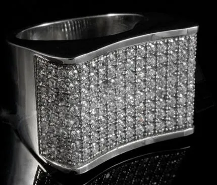 18k IP Weißgold Edelstahl simuliert Diamant Band Micropave Herren Ring