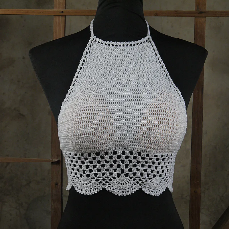 Vintage Handmade Crochet Women bikini Top Padded Swimwear Tops Boho Crop Top - Custom color S / M / L