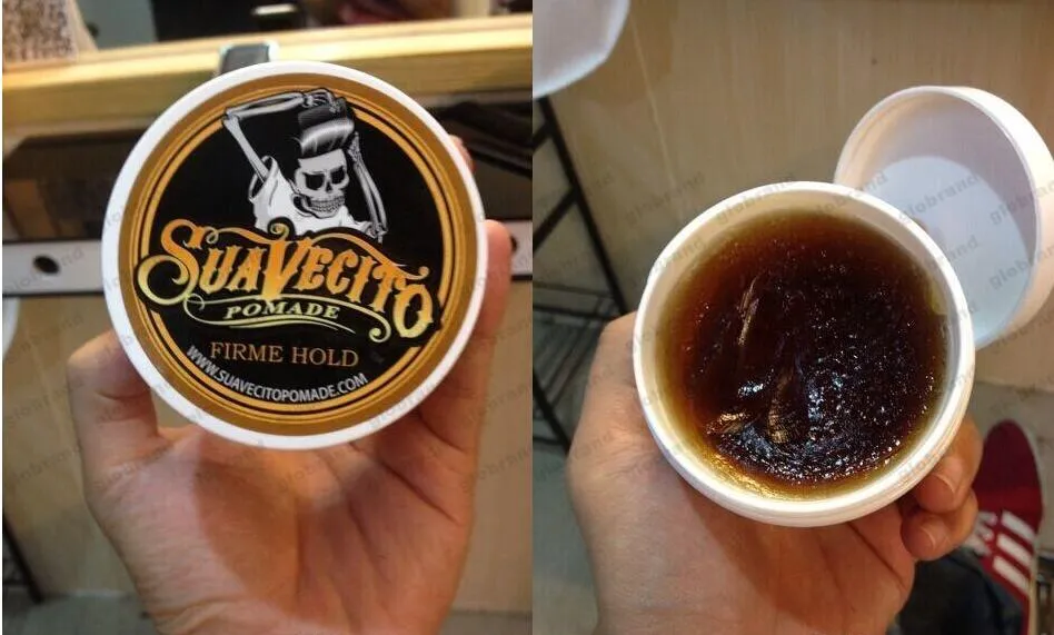 Suavecito Pomade Hair Gel Style Firme Pomades vaxar starkt håll återställer gamla sätt stora skelett slickade tillbaka håret olja vax lera3411086