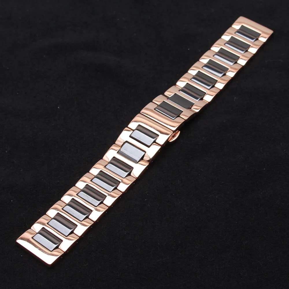 14mm 16mm 18mm 20mm 22mm rostfritt stål Watchband Rem armband wrap ceramic svart polerade armbandsurband mode rosegold me7289948