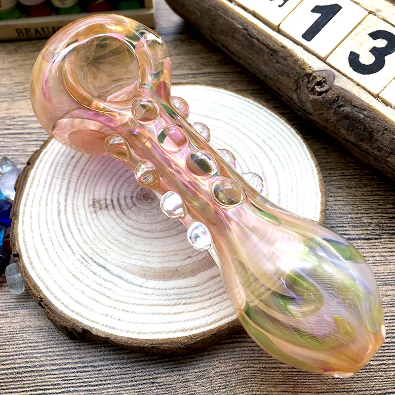 Pipa de vidrio de tabaco de pipa de cuchara ahumada con puntos rosas de 4..5 pulgadas para fumar pipa de mano de vidrio