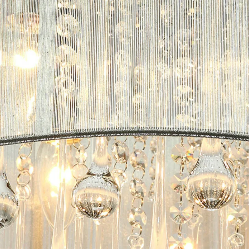 Modern Drum Pendant Light Fabric Shade Rain Drop Crystal Chandeliers 6 Lights E14 E12 Bulb Crystal Lamp Light Fixture D.45cm