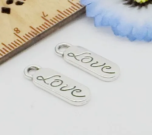 1000pcs/lot alloy silver Plated letter love Vintage Charms Pandents Fit European pendant Bracelet Jewelry Making Diy 20x7mm