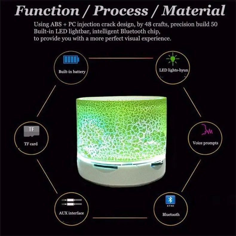 Mini Bluetooth Speaker With LED Lights Portable Wireless Stereo Speaker ...