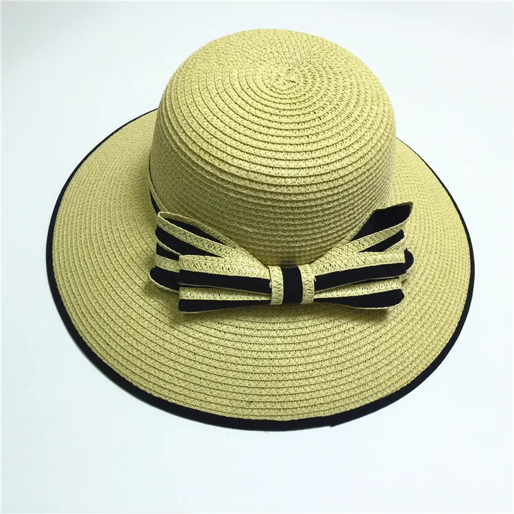 ストローの帽子の麦わら帽子のための麦わら帽子、バケツ帽子の夏のビーチの太陽の帽子、弓と帽子