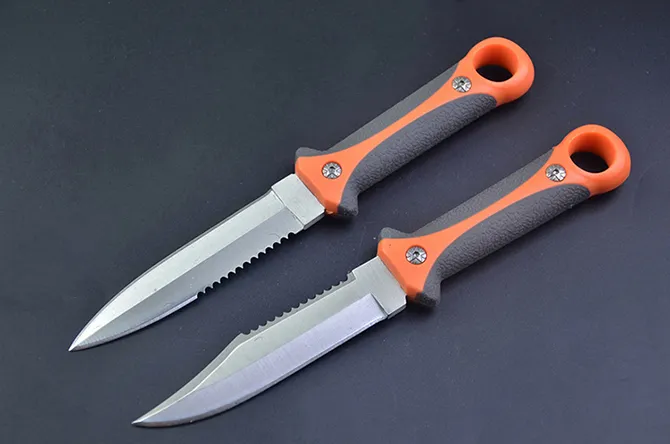 2017 New Diving knife 440C 58HRC Satin Blade ABS Handle Outdoor Camping Hiking Survival Straight Knives With ABS K Sheath