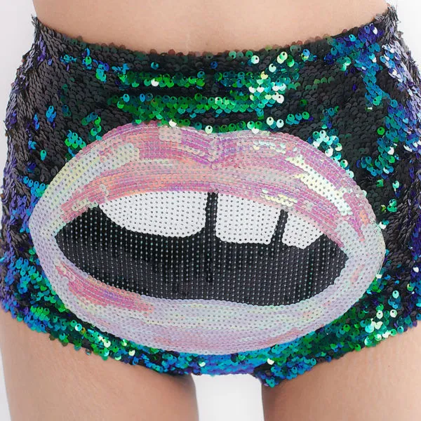 stage wear women performance bra brief sets out wear sequined eyes bra and sexy lips shorts girl hip hop clothing female costumes