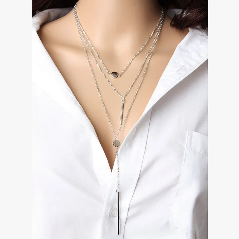 Kadınlar Için uzun Kolye Çok katmanlı Zincir Gerdanlık Ile Boncuk Alaşım Bar Kolye Kolye Charm Collier Yakası Longo kadın Kolye