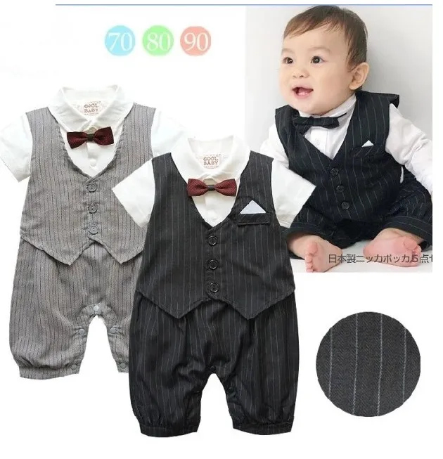 Cute Casual Stripe Gentleman Waistcoat Boys Modelling Romper 0-24M Baby Dress Rompers Toddler Jumpsuits QZ06