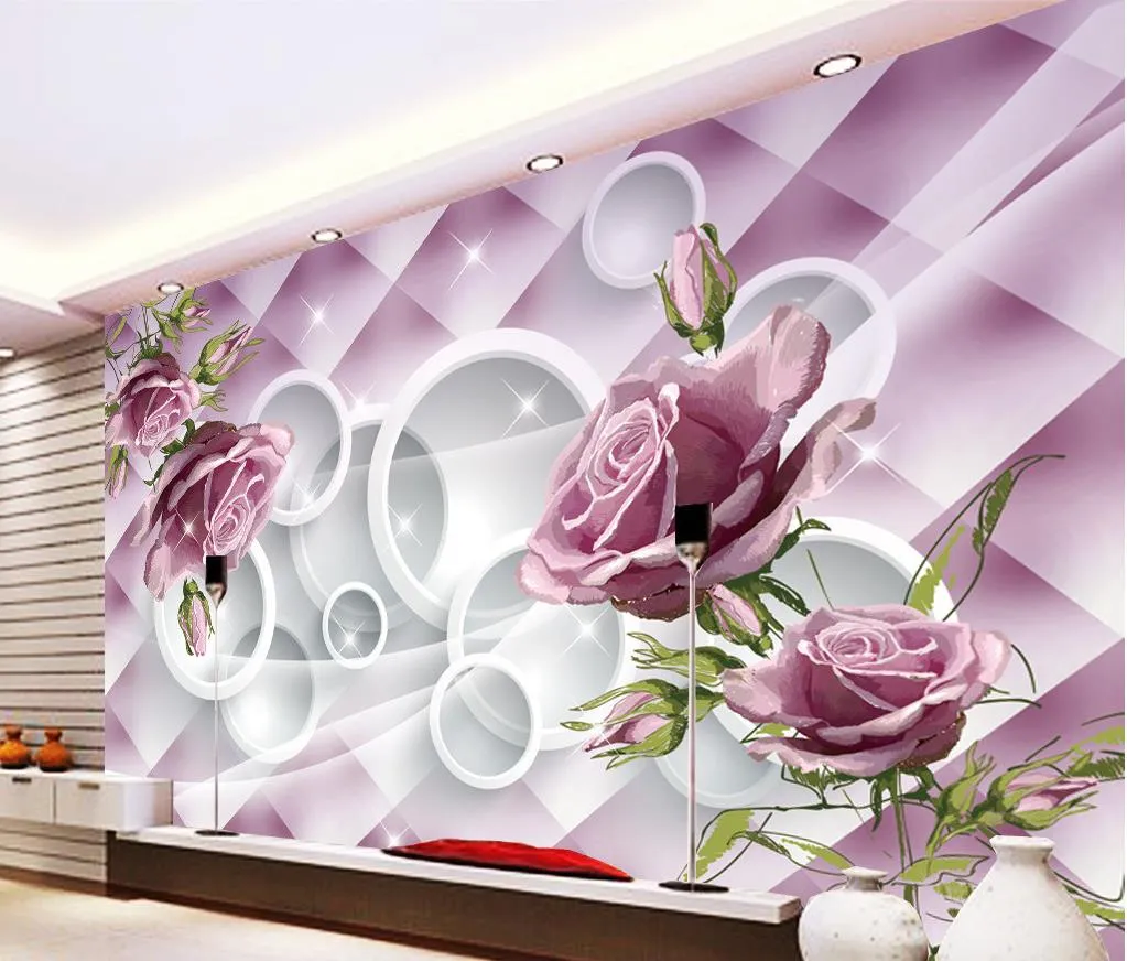 Nieuwe aangepaste 3D Mooie handgeschilderde Purple Rose 3D TV Wall Mural 3D Wallpaper