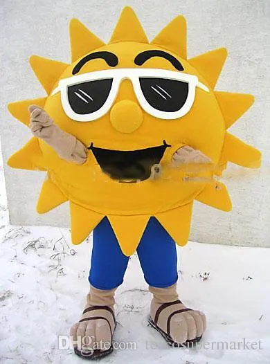 Costume de mascotte classique Summer Sunshine Cool Joyful Sunglasses Sun Mascot Costume Cartoon personnage personnage Mastret Suit Kit Fancy Dres