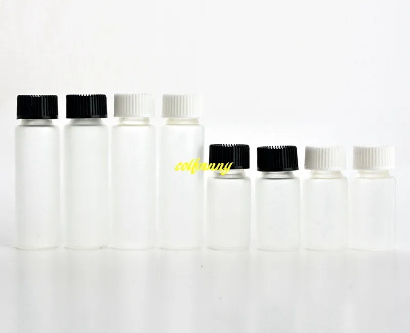 100pcs/lot Free Shipping 5ml 10ML Essential Oil Bottles Small Matte clear Glass Sample Vials With orifice reducer cap lids
