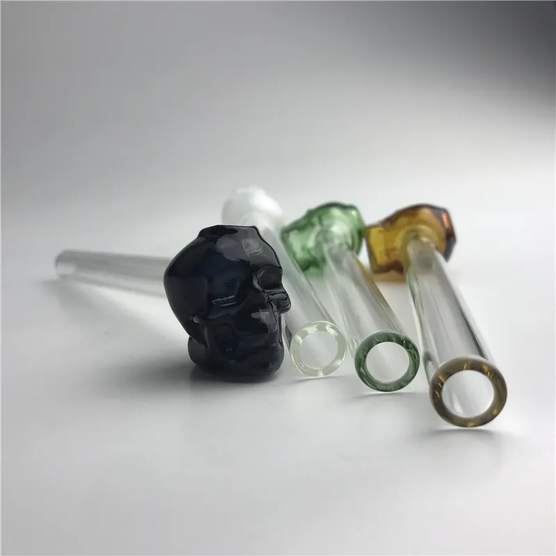 Bruciatore a olio in vetro Pyrex spesso Tubi manuali economici stile teschio da 5,5 pollici con tubo dell'acqua colorato verde blu nero bianco