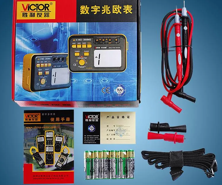 VC60B+Tester digitale resistenza di isolamento Megger DC 250V/500V/1000V Funzione di allarme cicalino di allarme ad alta tensione e cortocircuito