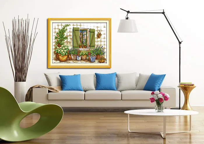 Outside the window, Chinese DIY handmade needlewrok Cross Stitch Embroidery kits,counted printed on canvas DMC 14CT 11CT DMC Needlework Sets