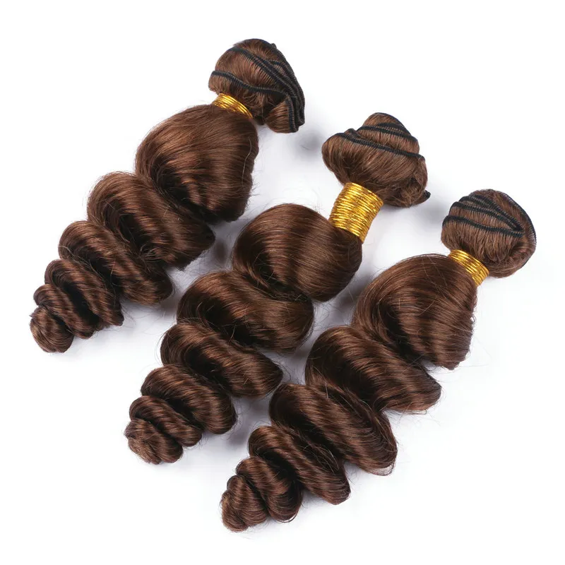 Capelli umani castano medio vergini malesi di alta qualità onda sciolta 3 pacchi con chiusura frontale in pizzo marrone cioccolato 4xe puro n. 4