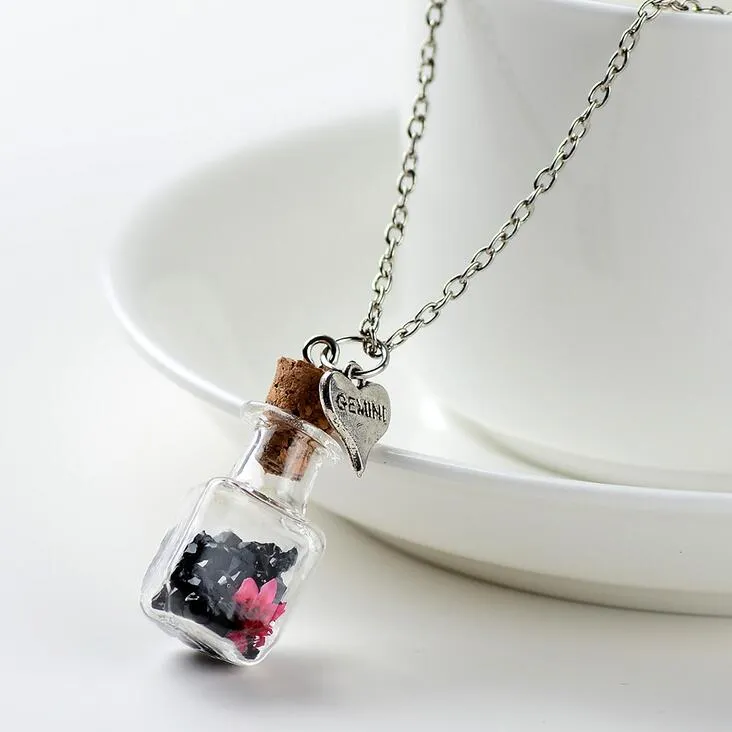 Gute A++ DIY Trockenblumen-Driftflaschen-Halskette, quadratische Glasflasche, Kristall-Anhänger, Ornamente WFN287 mit Kette, Mischungsauftrag: 20 Stück