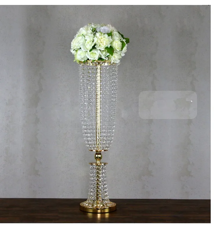 Pilar de pasillo de boda con cuentas de cristal de lujo para decoración de boda
