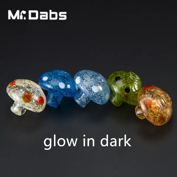 Dhl Colored Fluorescent Mushroom Glass Carb Cap Smoking Accessories with a Hole on Top for Quartz Thermal Banger at Mr Dabs