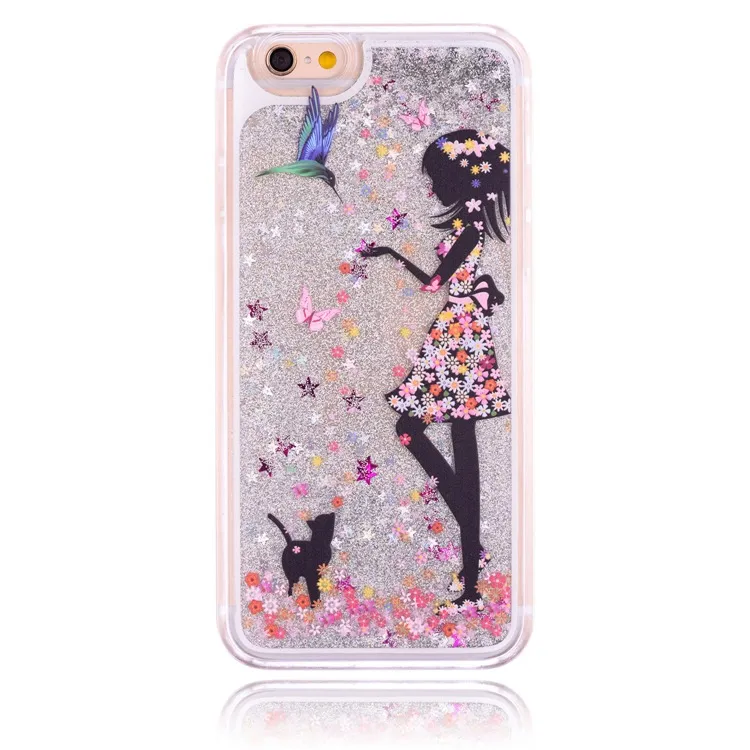 Paillettes Clair PC téléphone Cas Dynamique Liquide Sexy Fille Couverture En Plastique Rigide Pour iphone 6 7 plus Mince Rapide Sable Acrylique Couvertures Arrière