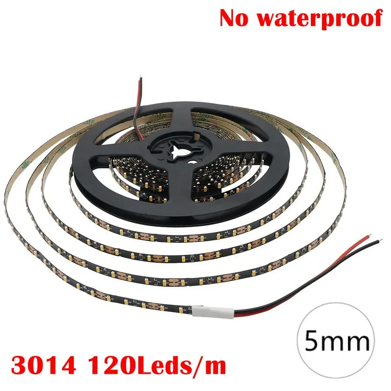 100m 12V 120 LED/M 600LED/5M 5mm PCB 3014 Tira de LED Luz flexible Blanco cálido Tira de LED no impermeable