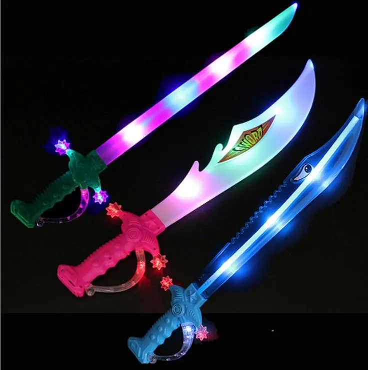 Light Up Ninja Swords Motion Activated Sound Flashing Pirate Buccaneer Sword Kids LED Flashing Toy Glow Stick Party Favors Gift Lightsaber