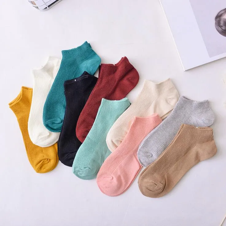 Vente couleur unie verticale bonbons couleurs coton femmes chaussettes bonneterie double aiguille frais doux dames chaussette LW005