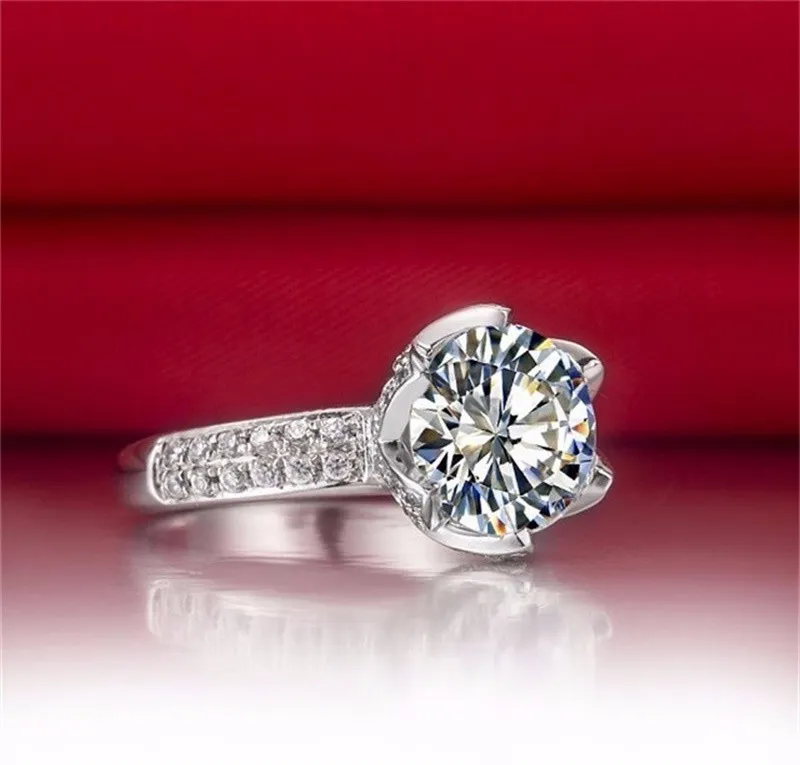 Yhamni Original 925 Sterling Silver Wedding Rings for Women Romantic Flowersed Inlay 3 Carat CZ Diamond Engagement Ring wholes259n