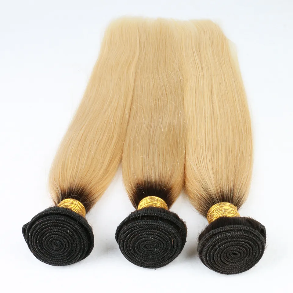 Ellibess Brasilianska Ombre Hårbuntar 1B 613 Brasilianska Virgin Hair Extensions Ombre 1B / Blond Färg Straight Gratis frakt