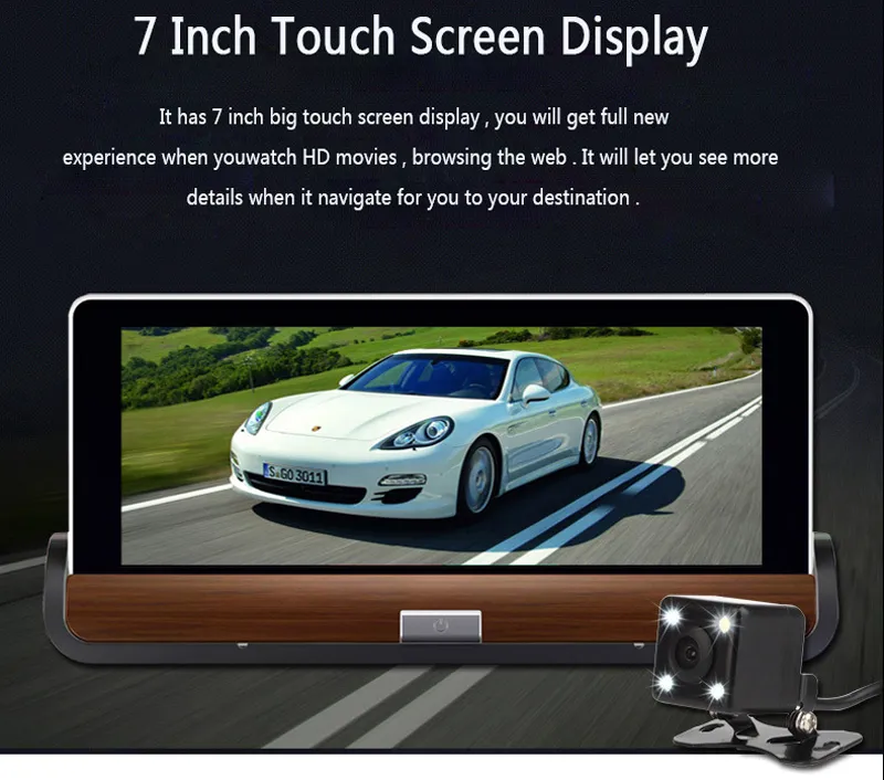 7 pouces Full HD 1080P 3G Wifi WIFI caméra de recul Android 5 0 voiture DVR GPS G-Sensor 16GB Bluetooth système de navigation à double objectif276a