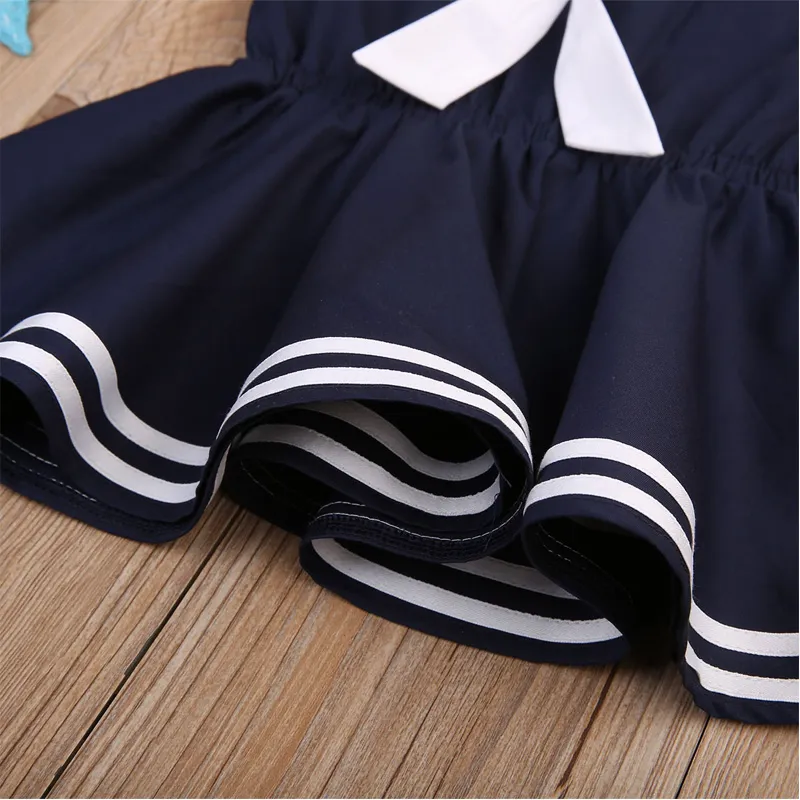 Garota garotinha vestido marinho marinheiro colarinho infantil para crianças roupas listradas vestidos boutique garotas trajes de praia de vestido de verão do vestido de verão S7006394