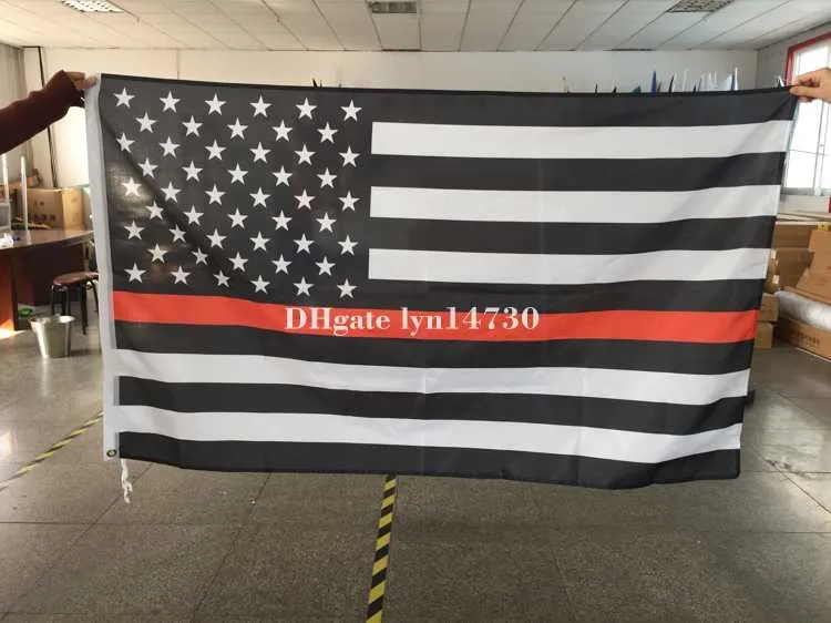 USA B&W Flag Thin Red Line Stripes American Flags Grommets