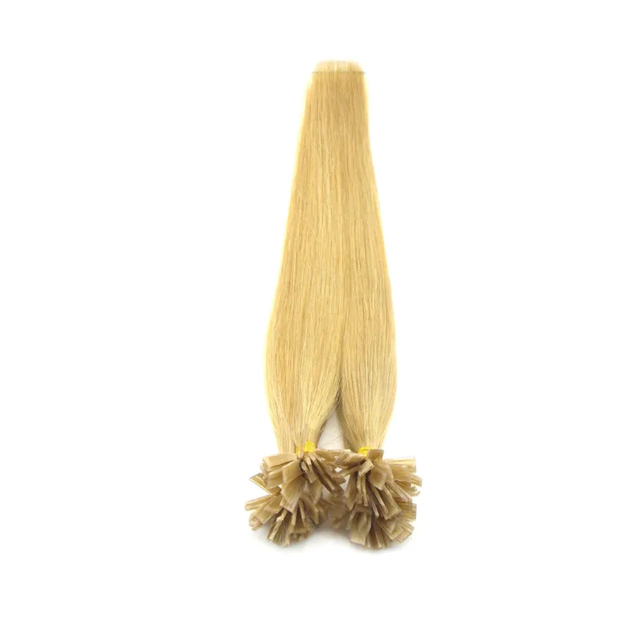 Pure Remy Menselijk Haarverlenging Keratine Pre-Bonded Blonde Kleur 0.5g / Strand 200g / Pack Flat Tip Haar