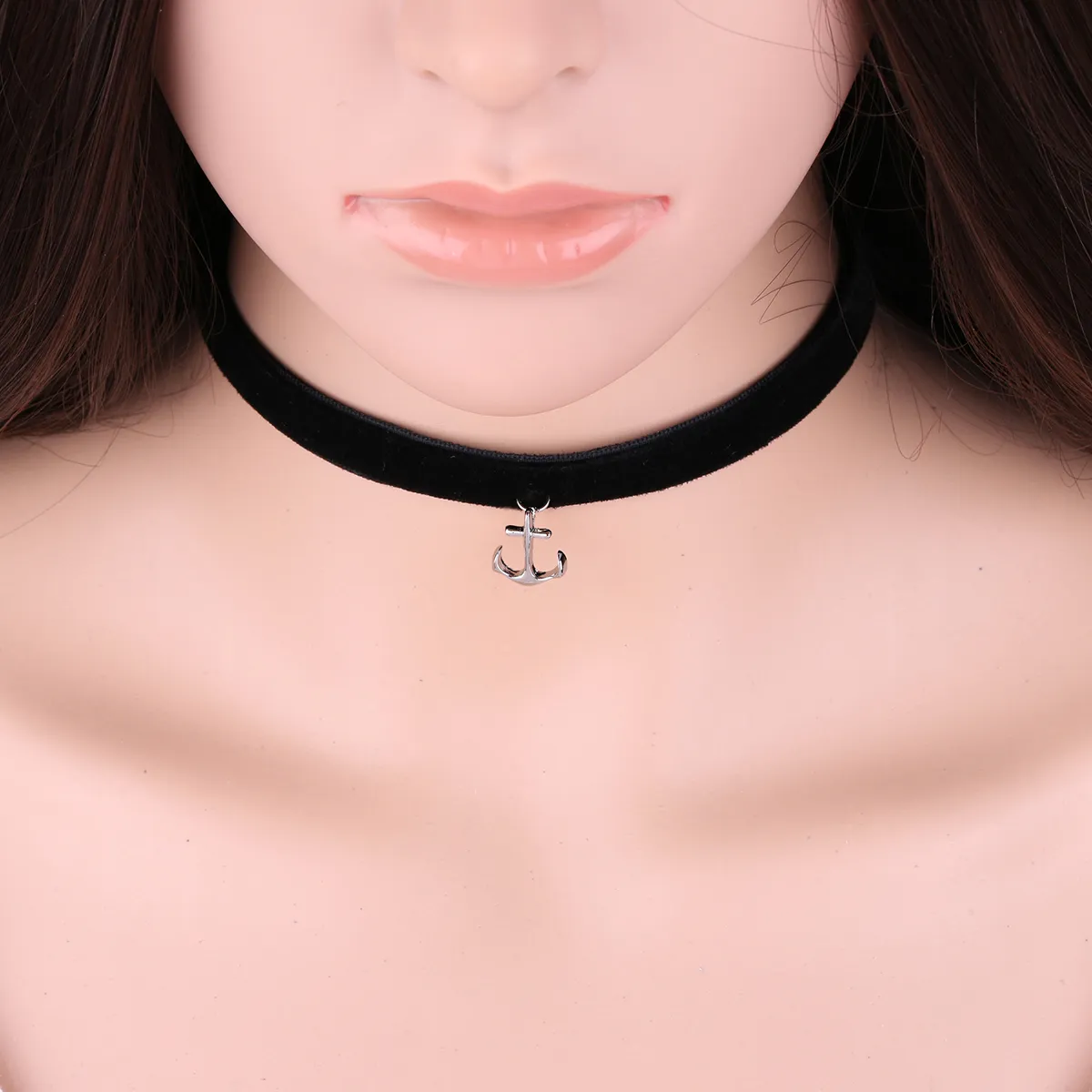 Everfast Fashion Sailor Anchor Anchor Black Korea Velvet Tock Choker Collear Ожерелье женская кольца Bijoux Girls Sailor Gift efn003v