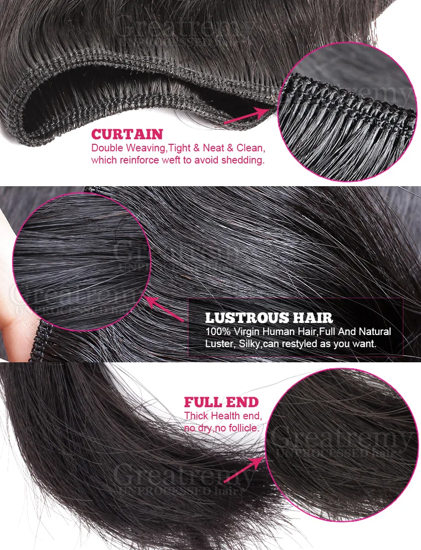 / raide de cheveux br￩siliens trame Ajouter la fermeture de base de la soie remy hairbundles 4x4 fermetures en dentelle avec les cheveux de b￩b￩ greatremy