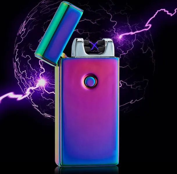 High Quality Electronic Lighter DUAL Arc Windproof Ultra-thin Metal Pulse USB Rechargeable Flameless Electric Arc Cigar Cigarette Lighter