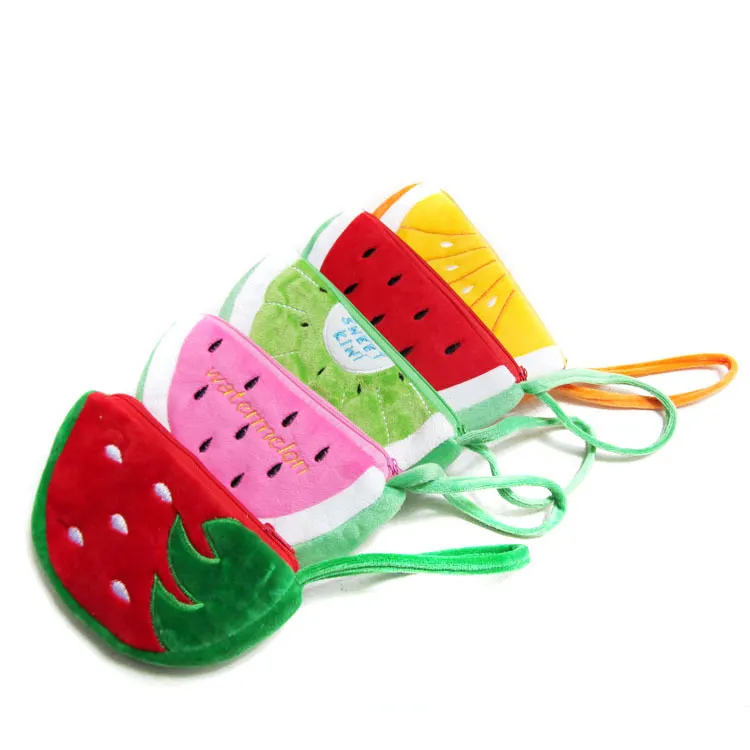 fruit Purses 5 styles New Plush Cartoon Coin Purses strawberry watermelon orange Purse Coin Bags Earphone Bags moblie phone bag