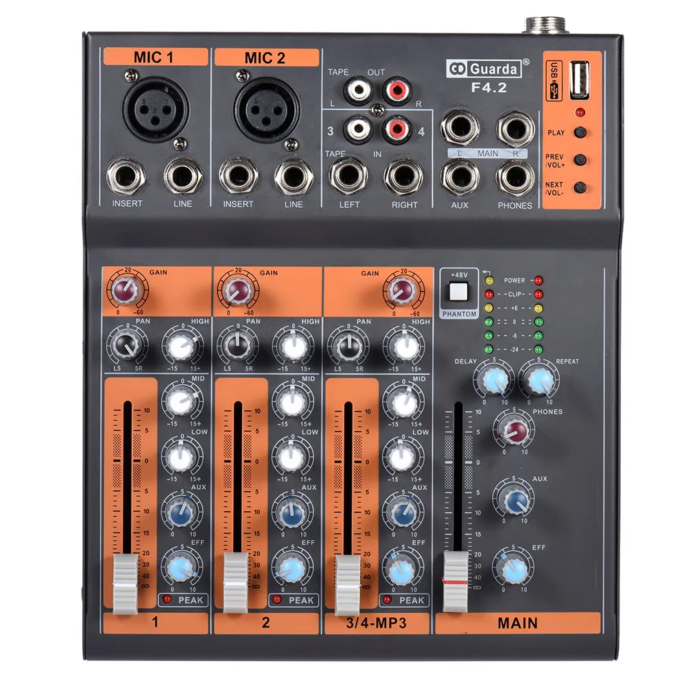 BOMGE – mélangeur Audio sans fil à 6 canaux, Console de mixage Portable,  Interface USB, carte son avec 16 DSP, Echo, alimentation fantôme 48V