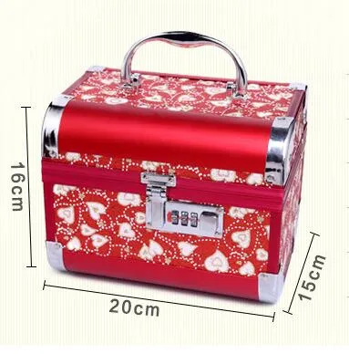 heart Mirror case Jewelry box Red for wedding ceremony Storage box Bridal Makeup Box alloy Password lock 20*15*16cm