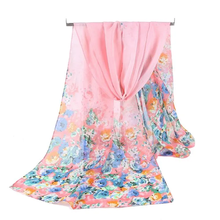 Factory Cheap fashion design butterfly floral printing chiffon scarves women spring and autumn long silk scarves ladies wild shawls warm hij