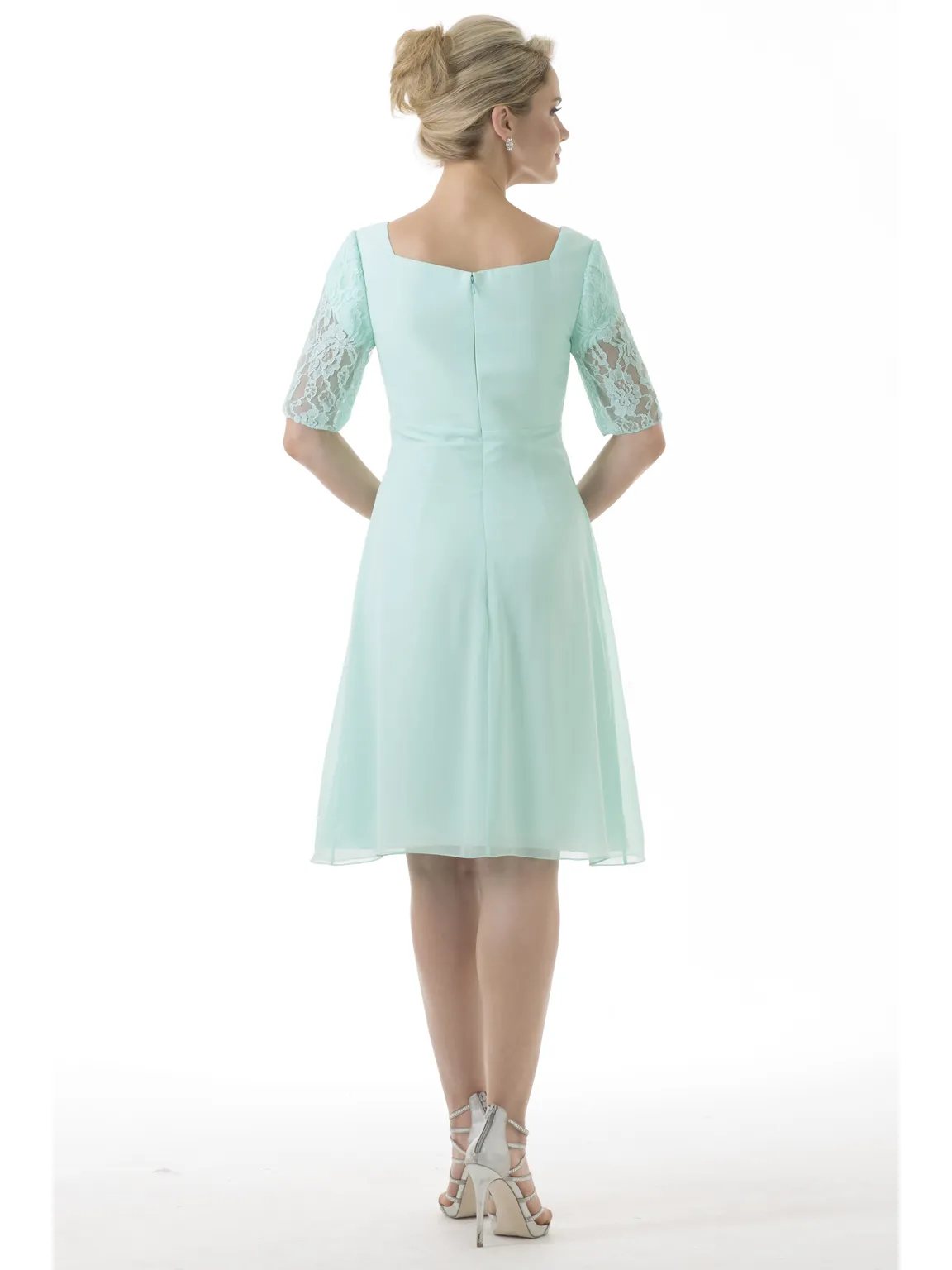 white christmas dresses Royal Blue Spaghetti Strap Pleated Tea Length Chiffon Bridesmaid Dress