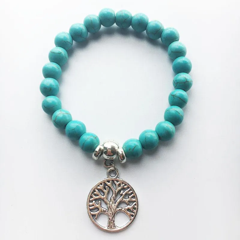 Partihandel Ny Natural Lava Stone Tree of Life Cross Turquoise Prayer Beaded Charms Armband Rock Men's Women's Fashion Diffuser smycken