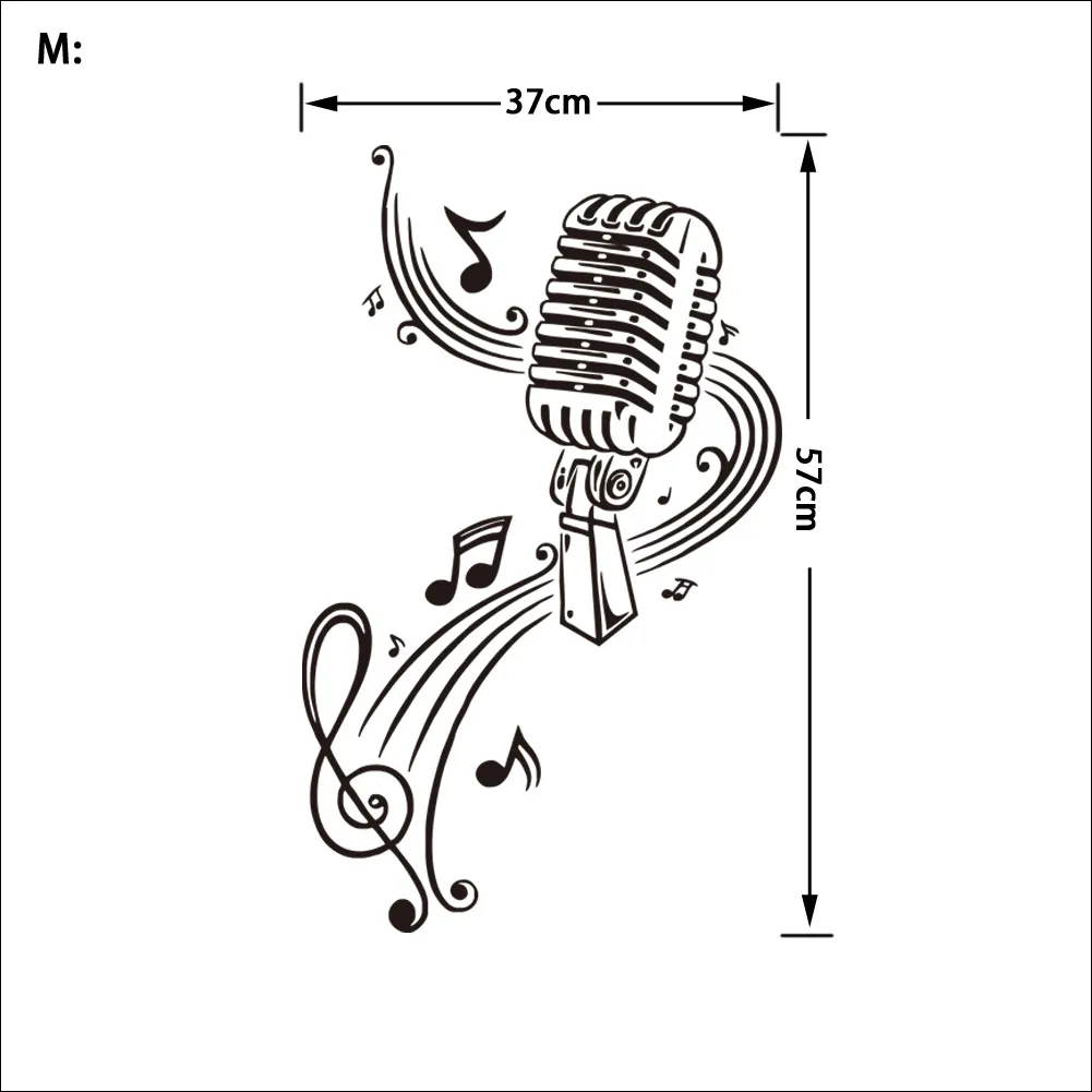 Music Mural Wall Sticker PVC Fashionable Notes And Microphone Art Wall ...