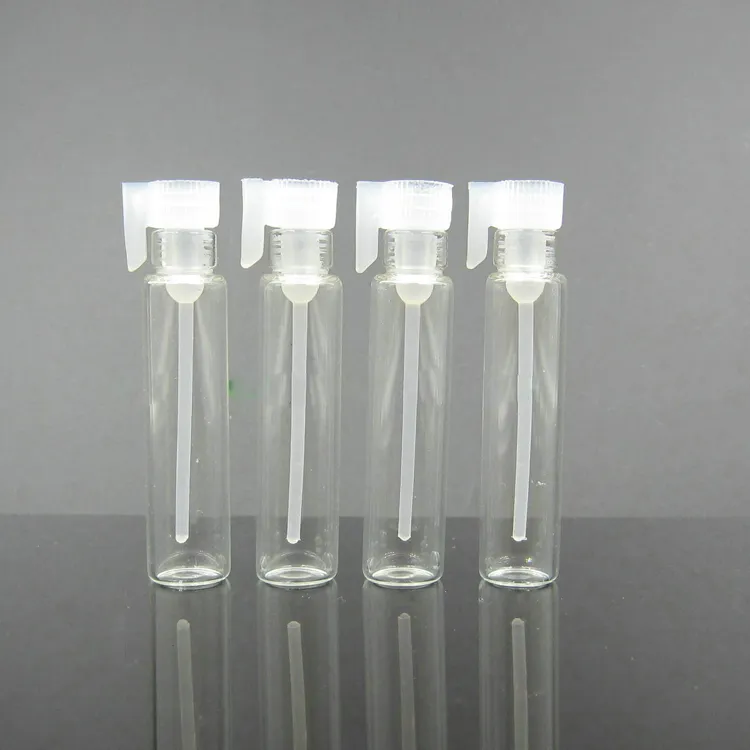 Prezzo all'ingrosso 1ml 2ml E Liquid Fragrance Provetta Bottiglie di vetro Mini Bottiglie trasparenti campioni con tappo bianco nero